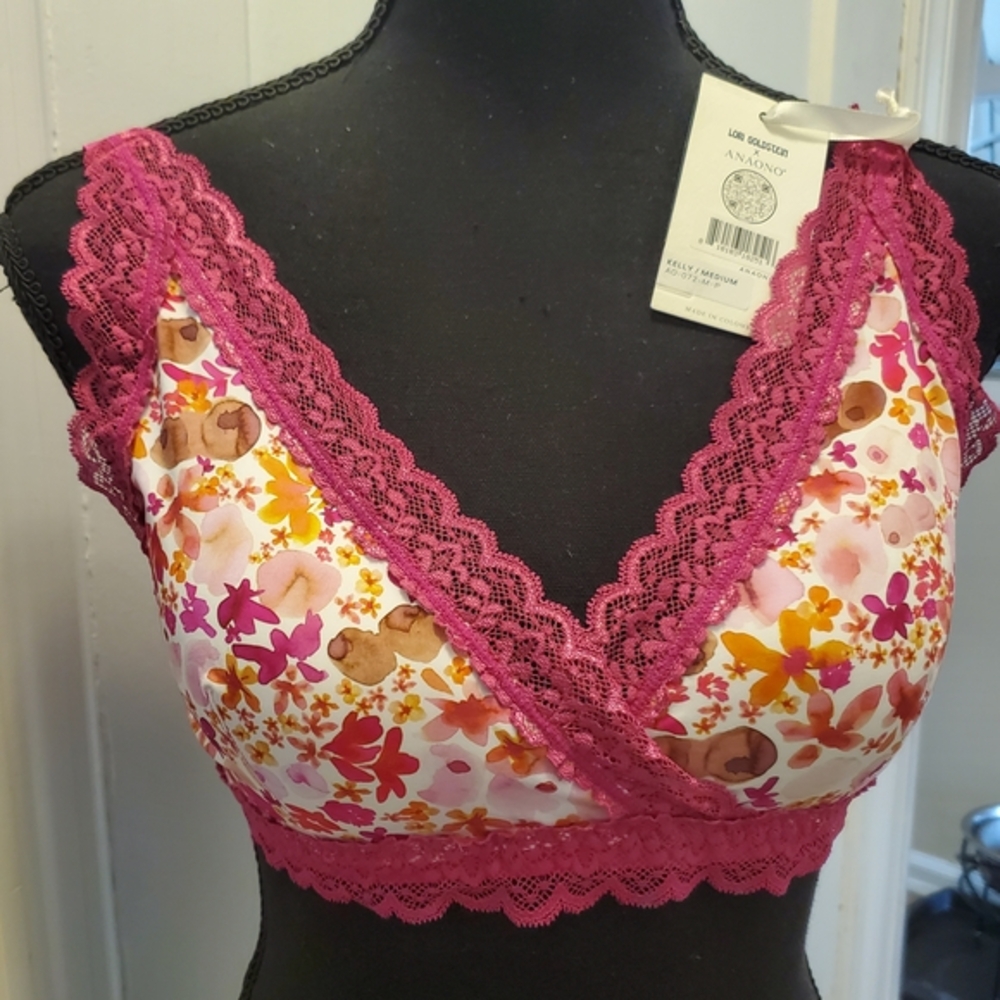 Floral Lace Trim Bralette - Pink